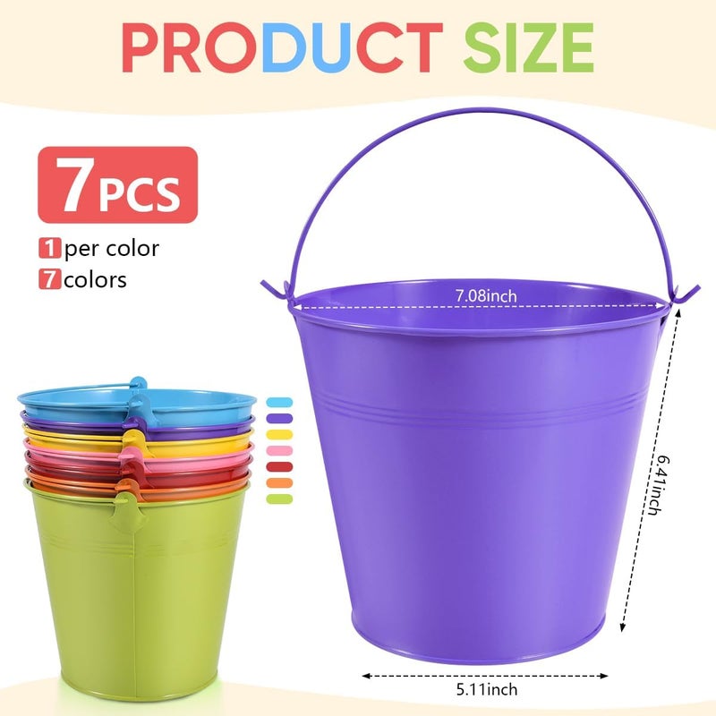 OBTANIM 7 Pack Colorful Metal Buckets with Handle Galvanized Ice Pails for Plants, Succulents, Party Favors Organizing, Rustic Home Decor or Classrooms Pencil Storage (7.1 x 5.2 inch) - Image 2